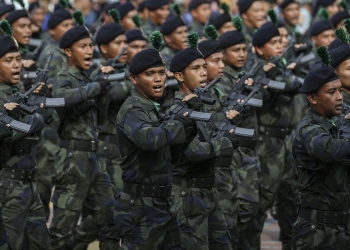 PUTRAJAYA 31/08/2018. Malaysian military personnel take part in marched during 61th National Day celebrations at Dataran Putrajaya.

 MALAYMAIL/Azneal Ishak.
