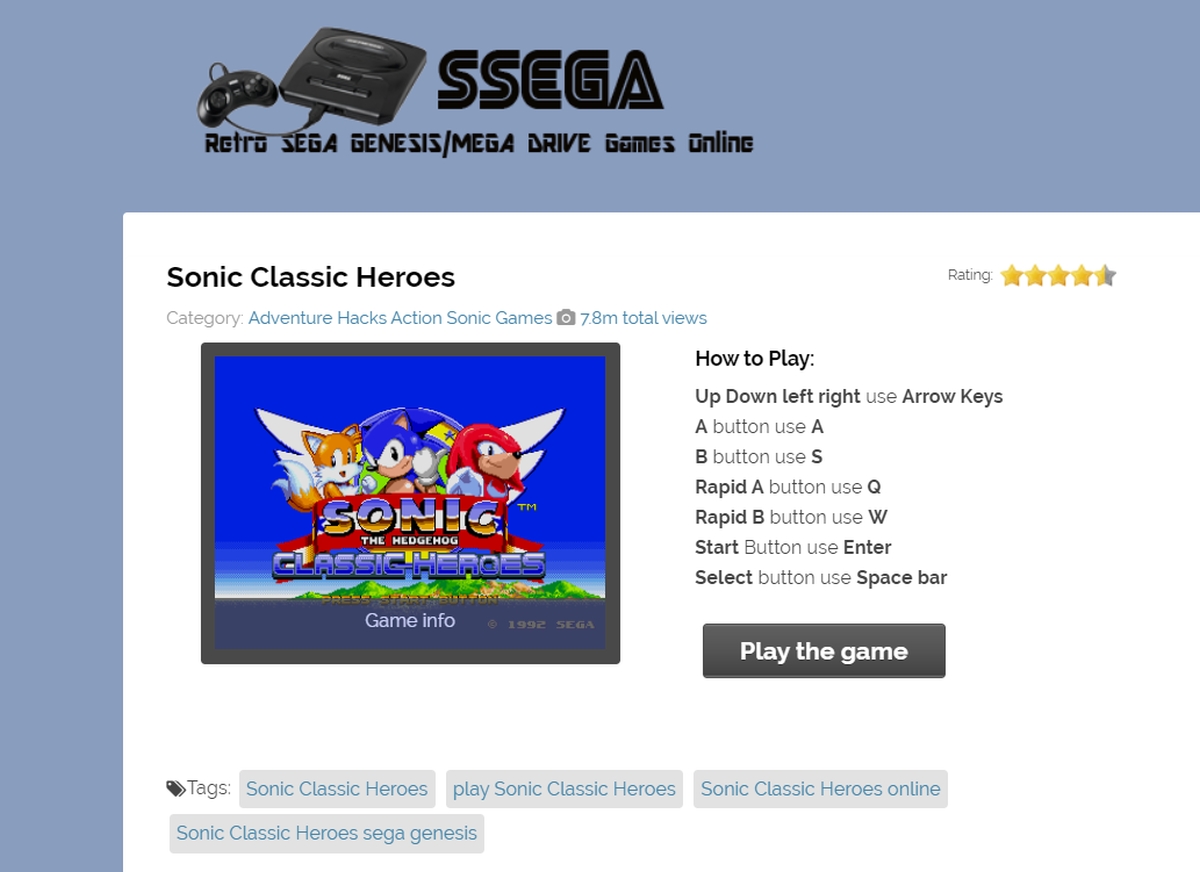 Sonic the Hedgehog 2 Heroes  SSega Play Retro Sega Genesis / Mega drive  video games emulated online in your browser.