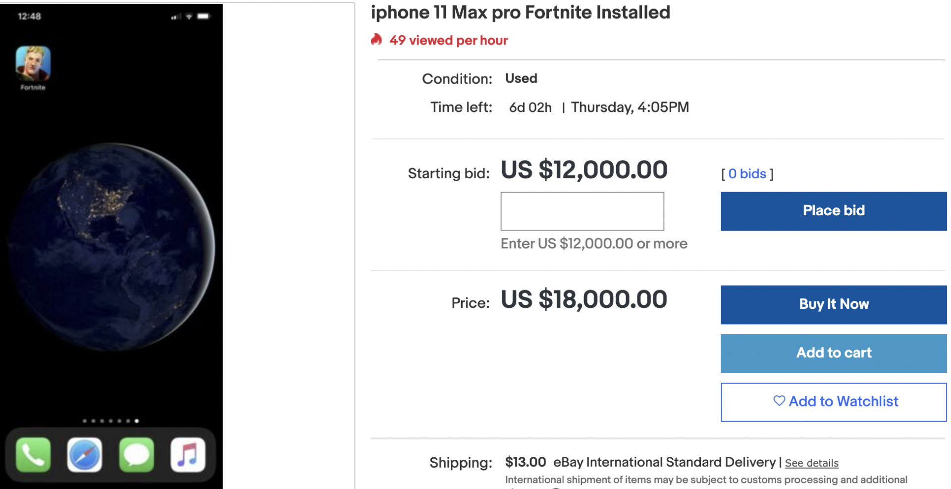 iPhone with Fortnite installed selling on eBay for more than RM75,000