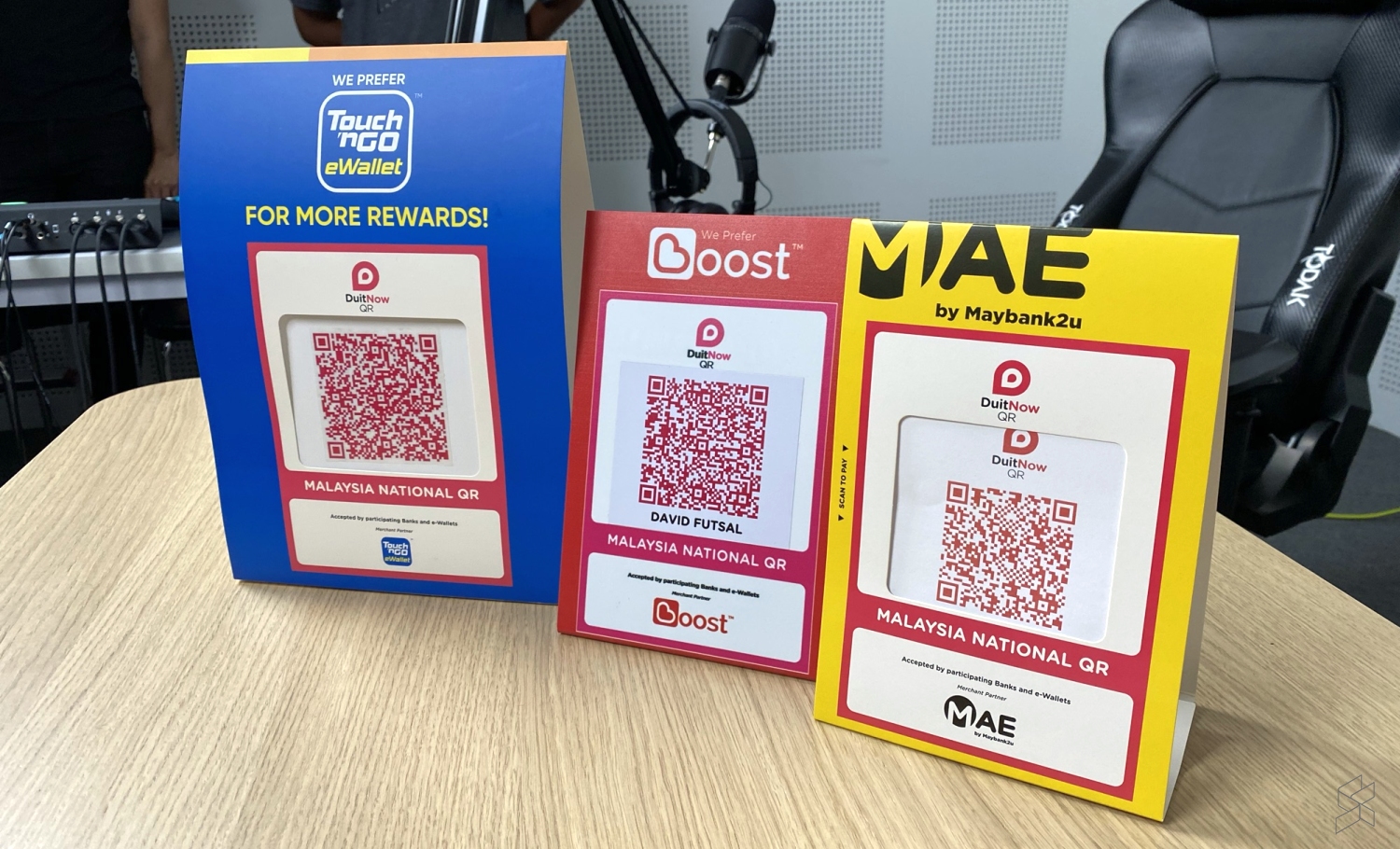 DuitNow QR codes from TNG eWallet, Boost and MAE