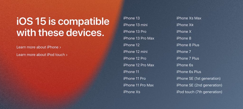 iOS 15 compatible devices
