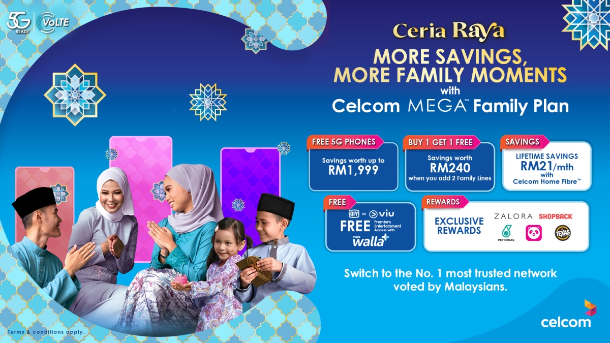 Celcom offers two Mega postpaid family lines for the price of one