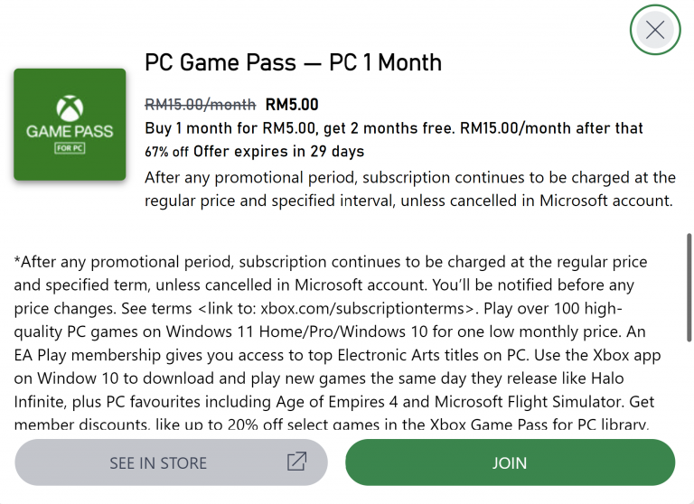 Microsoft's PC Game Pass now official in Malaysia, available at RM5 for