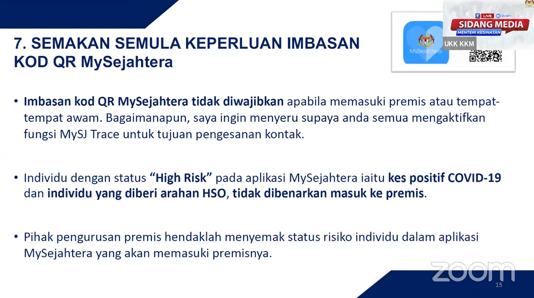 MOH Wearing face mask outdoors and MySejahtera checkins no longer