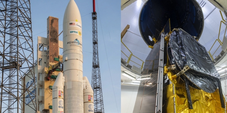 Left: MEASAT-3b launch on Ariane 5 in 2014, Right: MEASAT-3d
