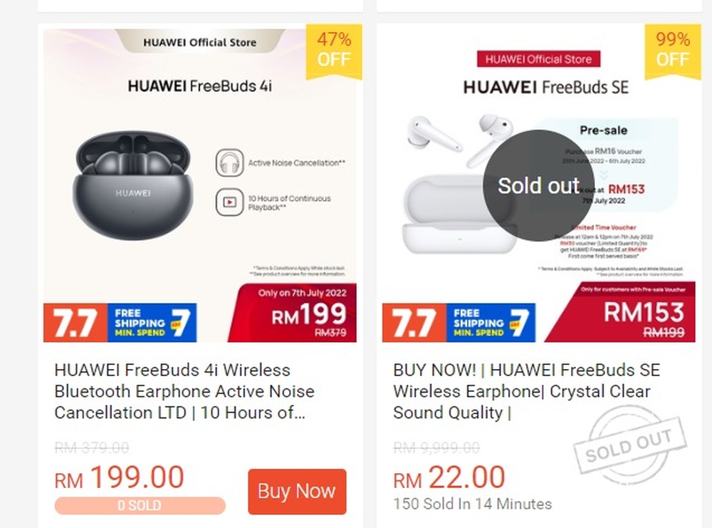 UPDATE] Shopee cancels Huawei FreeBuds SE orders after selling it for RM22  during 7.7 Shocking Sale - SoyaCincau