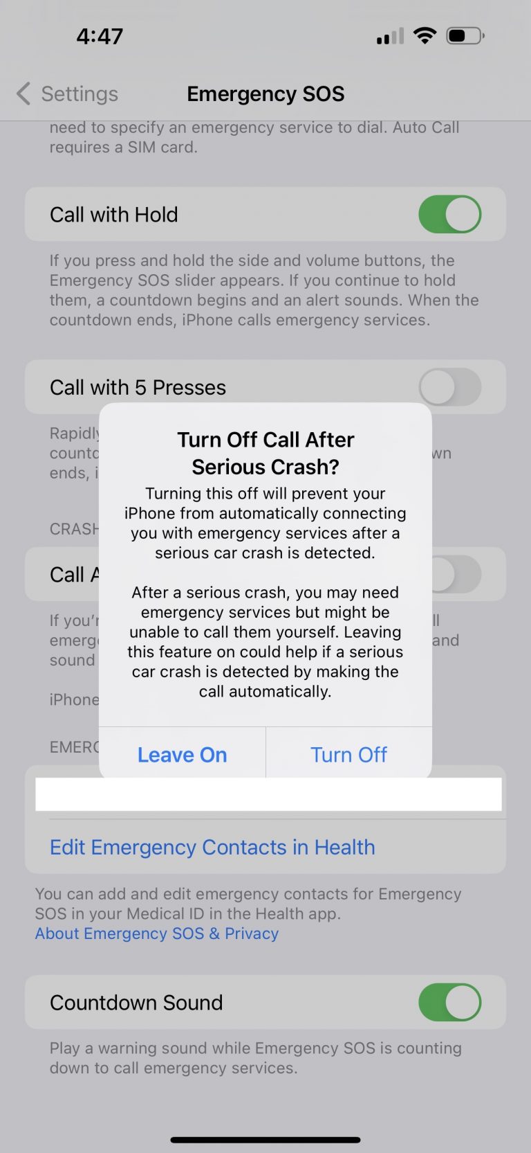 The iPhone 14 Crash Detection feature can be disabled if you're