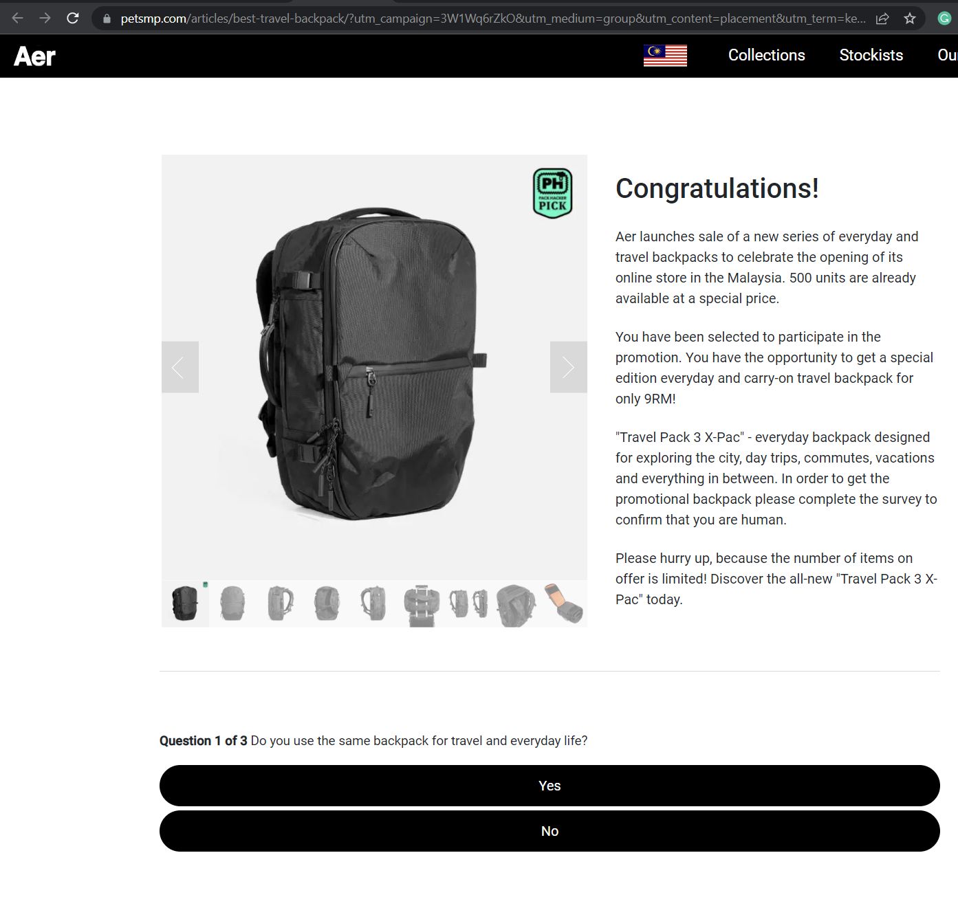 Scam Alert Beware of Facebook scam ads offering RM9 Aer backpacks