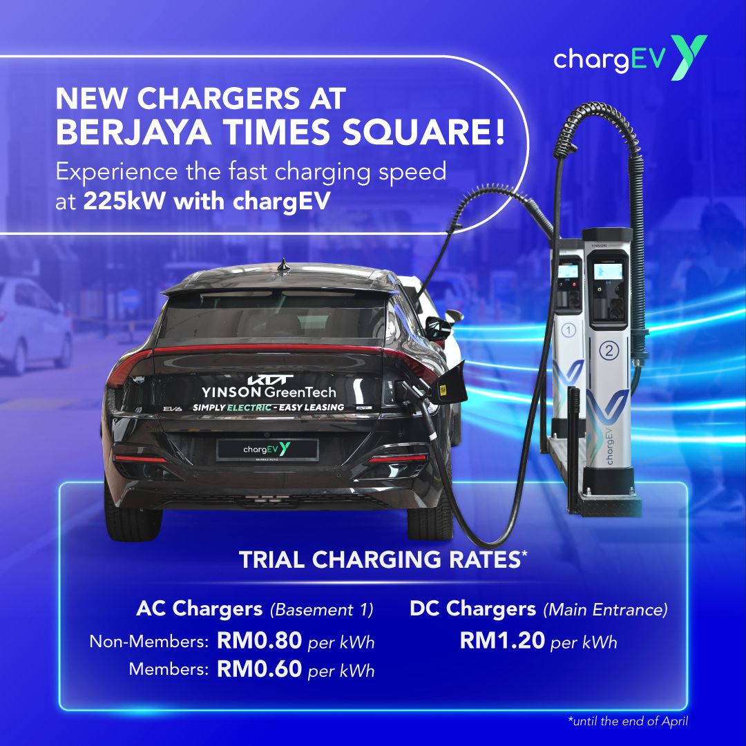 ChargEV's 225kW DC and 22kW AC chargers at Berjaya Times Square are now ...