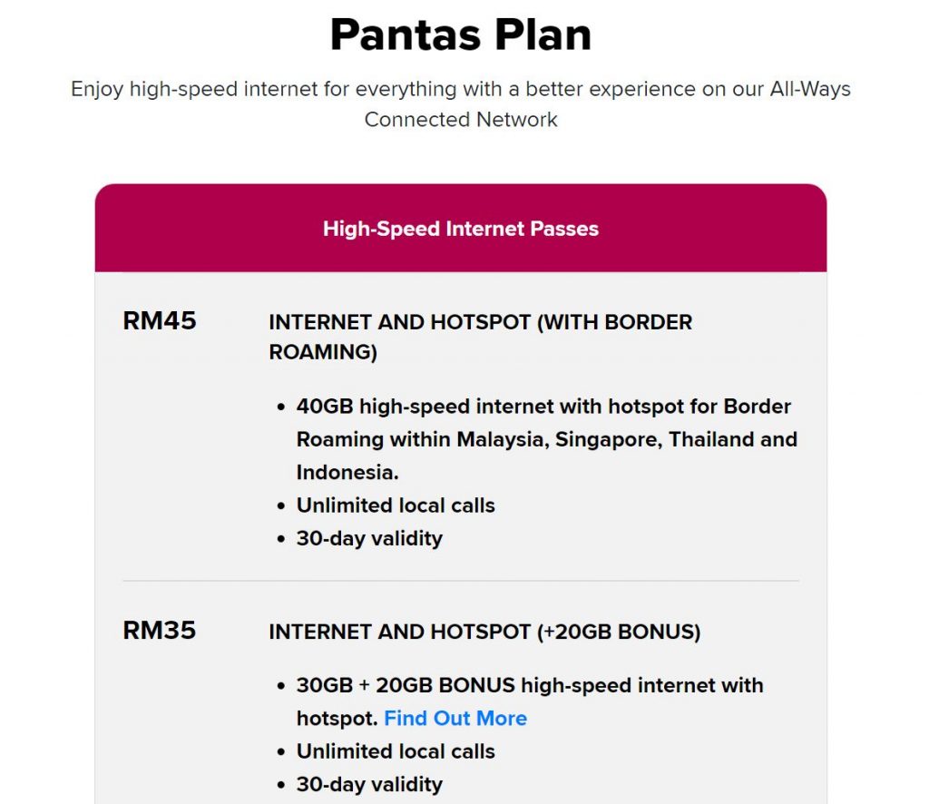Hotlink Pantas 提供可在马来西亚、新加坡、泰国和印度尼西亚使用的 40GB 数据，每月只需 RM45