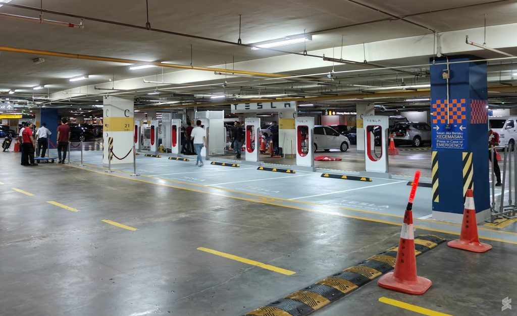 Tesla Supercharger bays at Pavilion KL B1 Carpark
