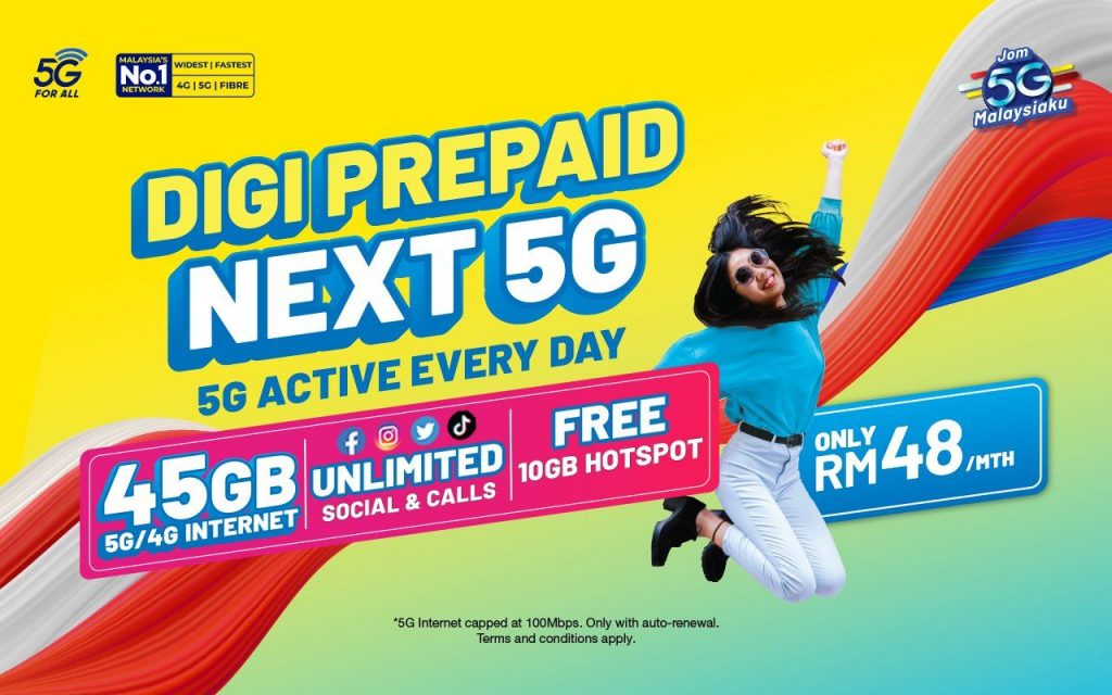 Digi Prepaid Next 5G: 45GB 5G data, unlimited calls and 10GB hotspot for RM48/month - Vimarsana News