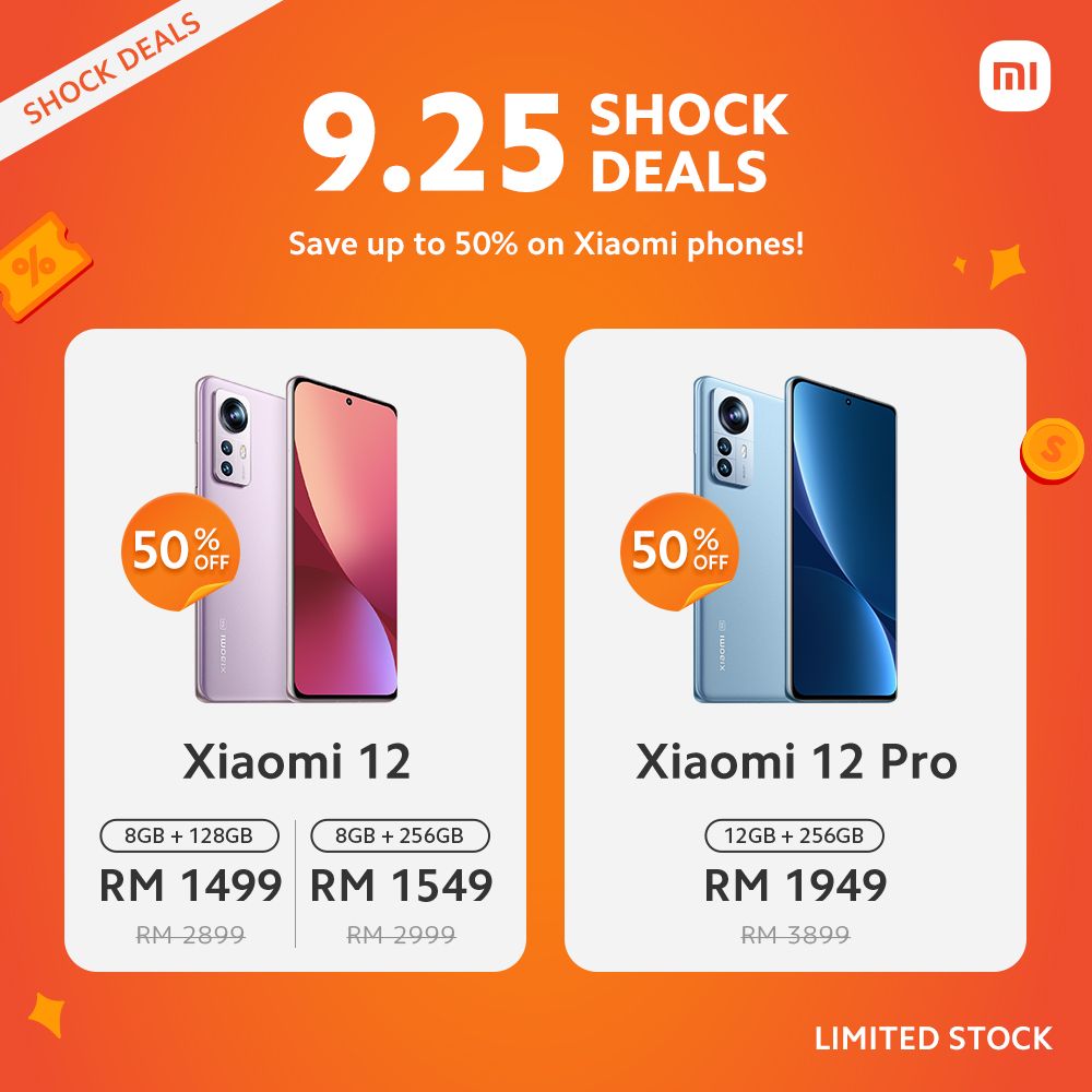 Xiaomi 12 and Xiaomi 12 pro 9.25 shock deals malaysia