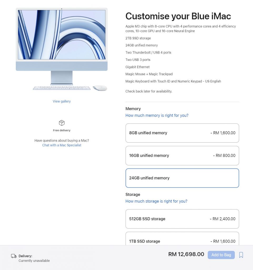 Apple 24" iMac 2023 full spec Malaysia 