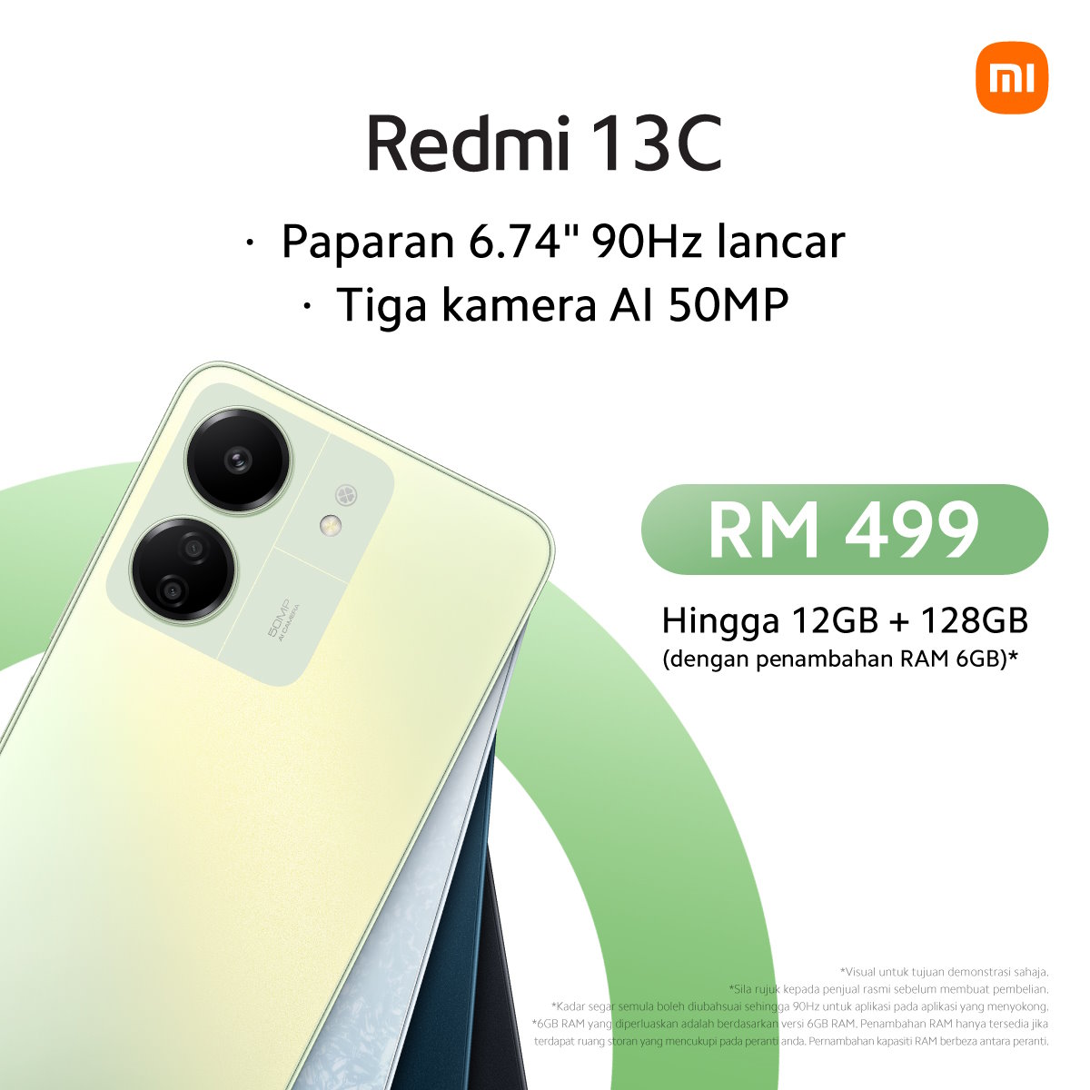Móvil  Xiaomi Redmi 13C, Clover Green, 128 GB, 6 GB RAM, 6.74 HD+, 50 MP,  MediaTek Helio G85, 5000 mAh, Android