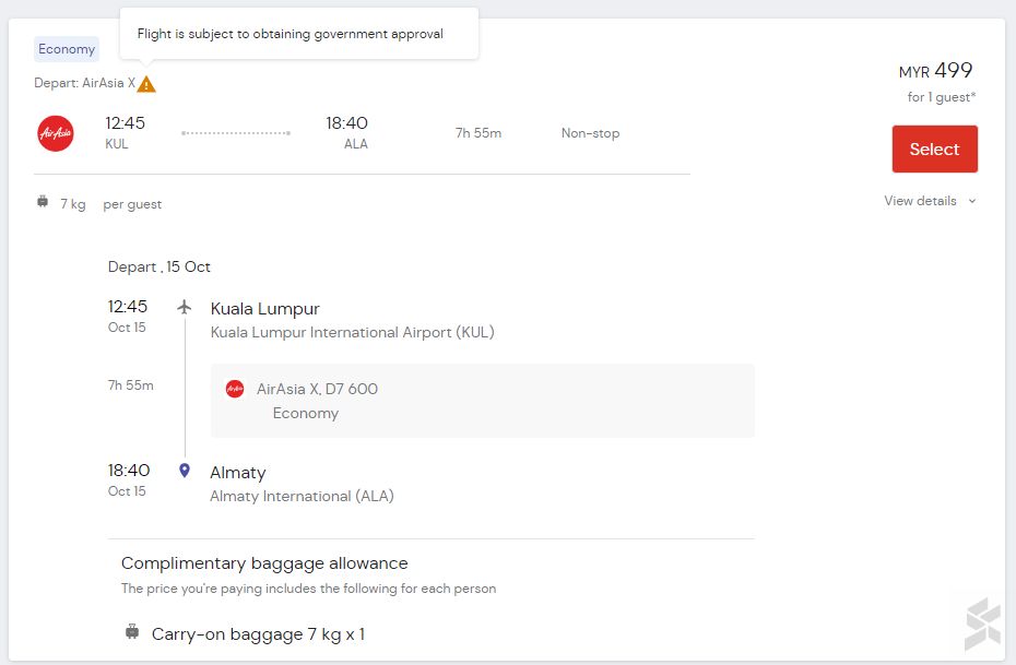 KUL to ALA flights on AirAsia website