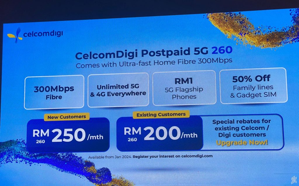 Existing Celcom or Digi postpaid users can subscribe to Postpaid 5G 260 for RM200/month