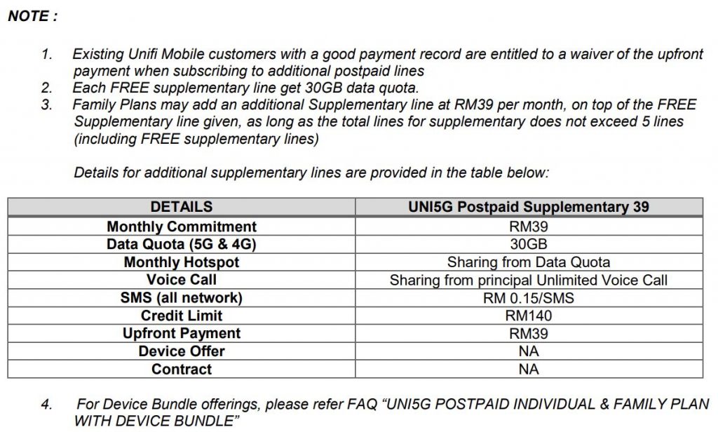 Unifi Mobile RM39 supplementary plan