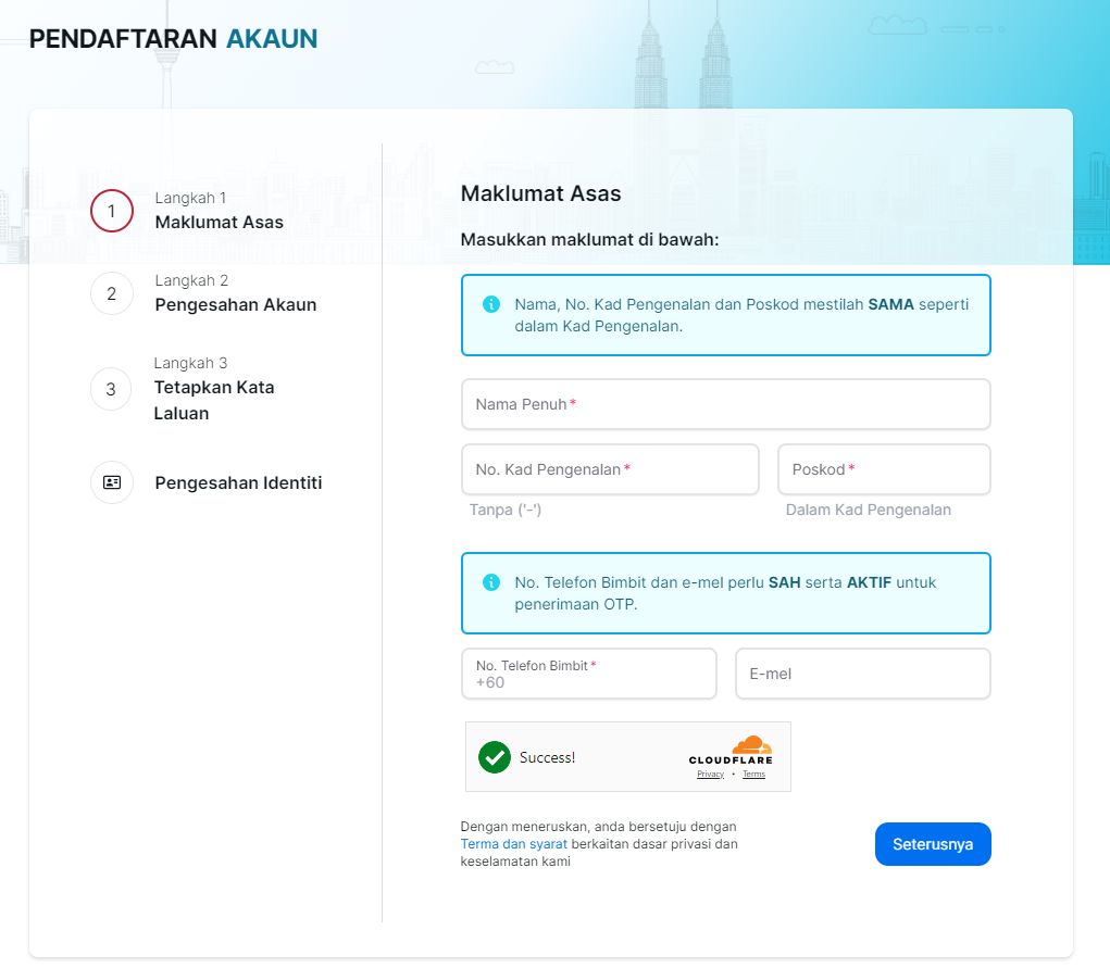 Registering new PADU account