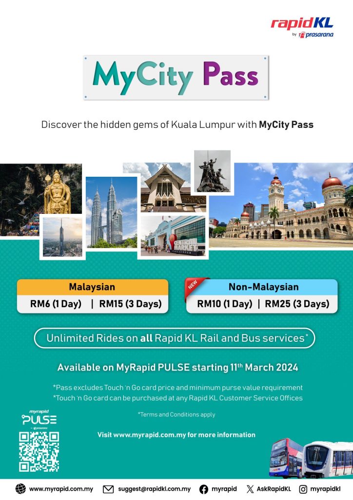 RapidKL updated MyCity Pass rates effective 8th March 2024