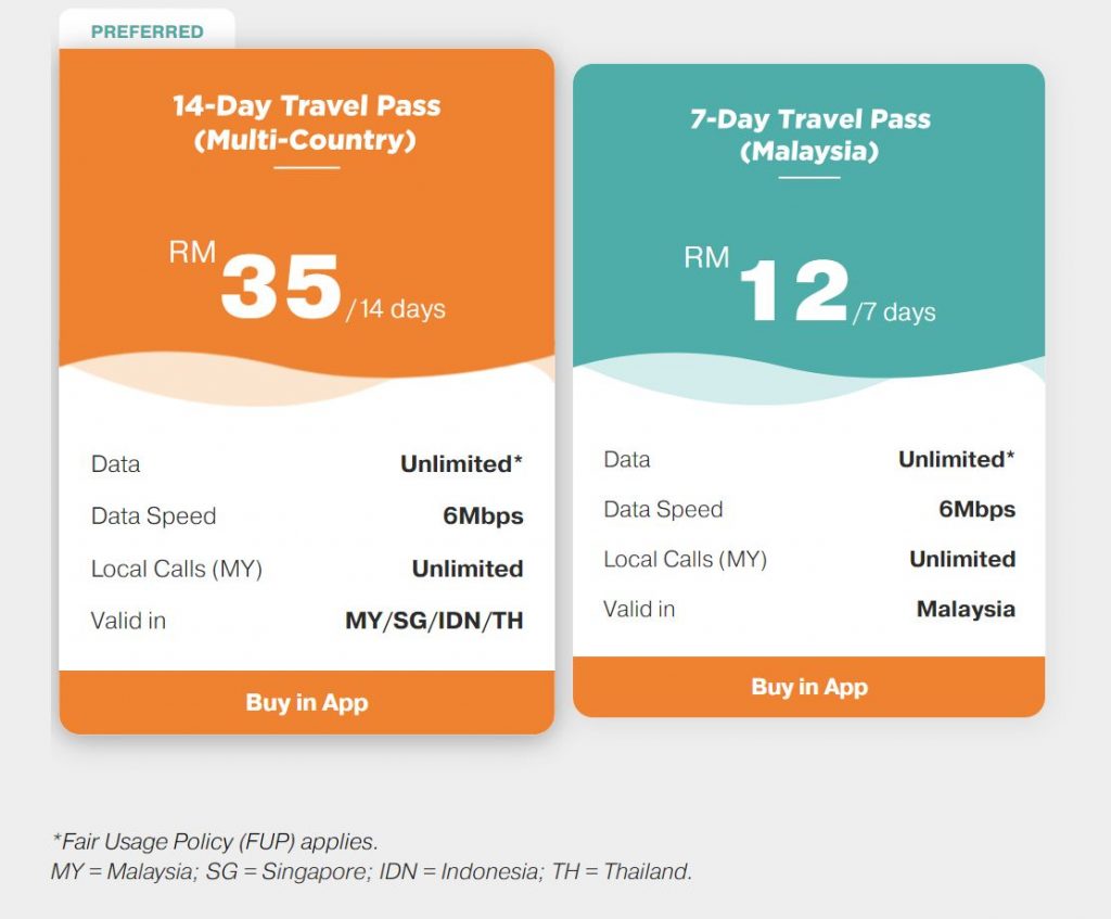 U Mobile 旅行通行证仅适用于马来西亚和多国选项