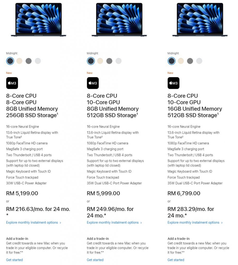 MacBook Air 13 M3 pricing in Malaysia