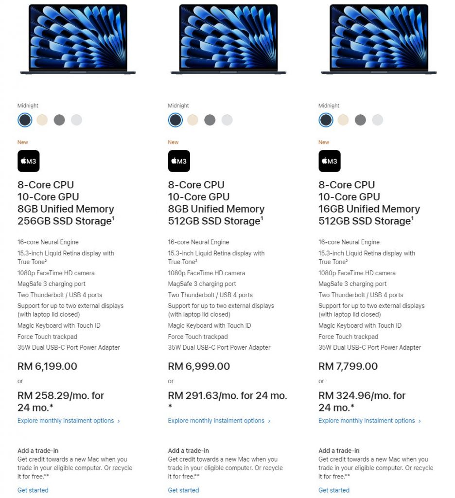 MacBook Air 15 M3 pricing in Malaysia