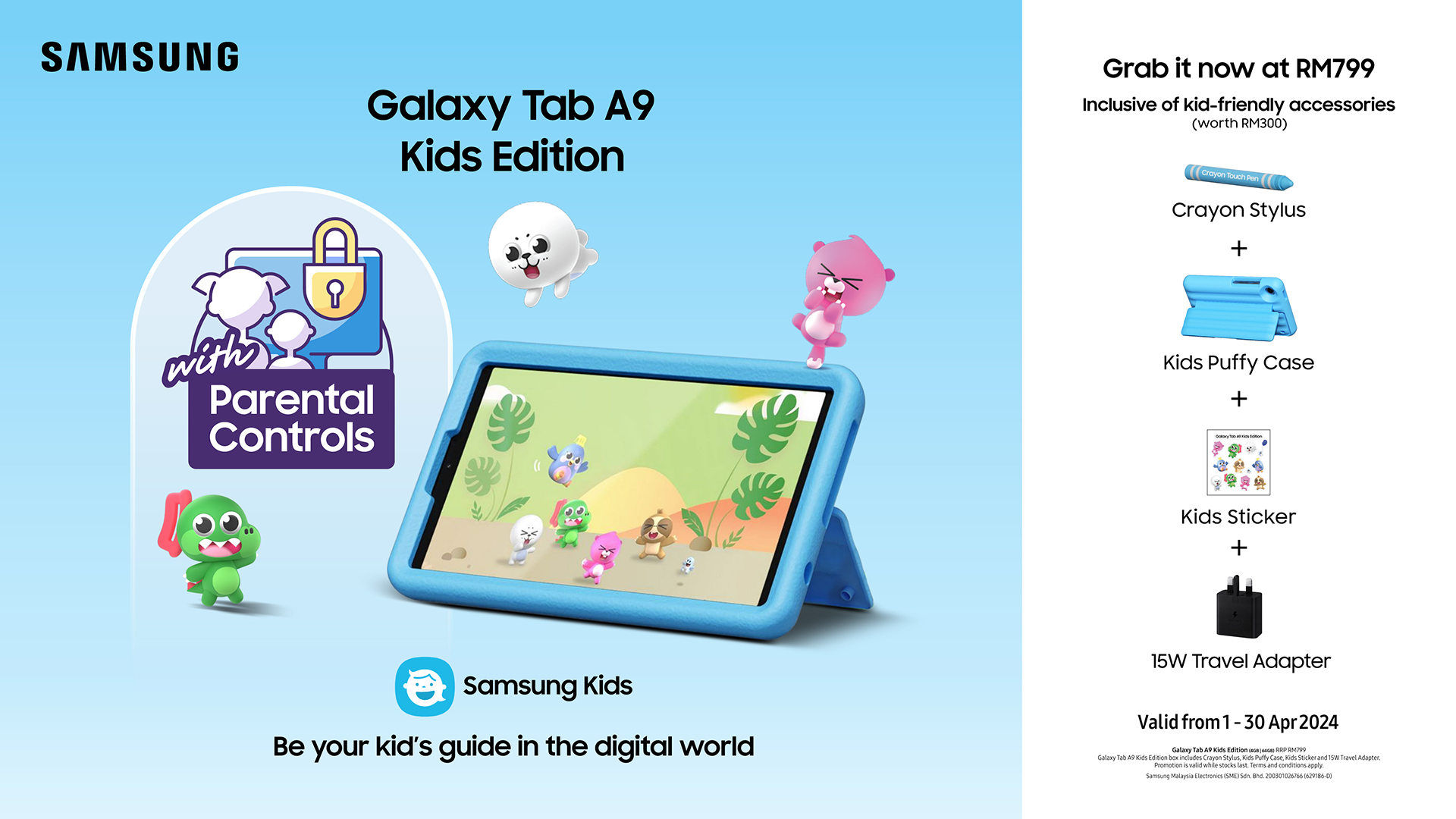 Samsung Galaxy Tab A9 Kids Edition: Child-friendly tablet with crayon stylus for RM799