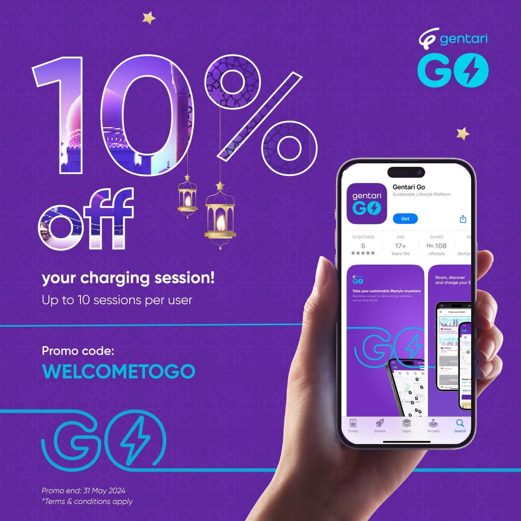 Gentari Go offers 10% discount for 10 Gentari EV charging sessions until 31st May 2024