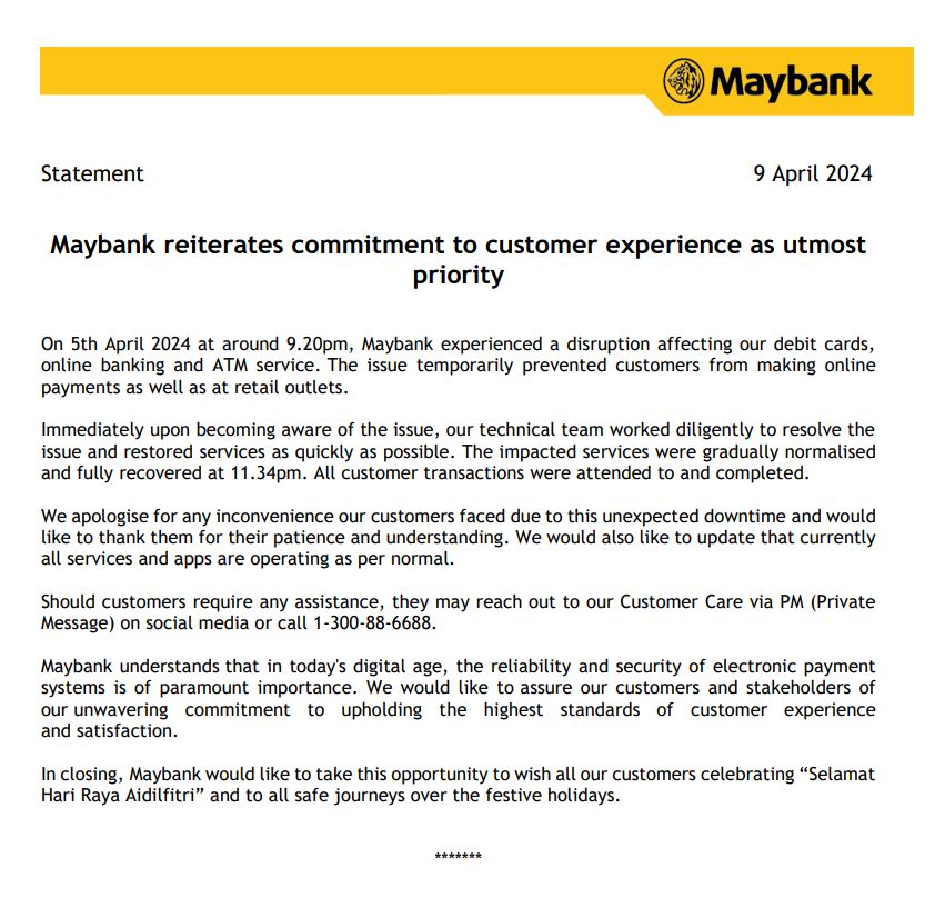 Maybank says sorry for service disruption affecting payments