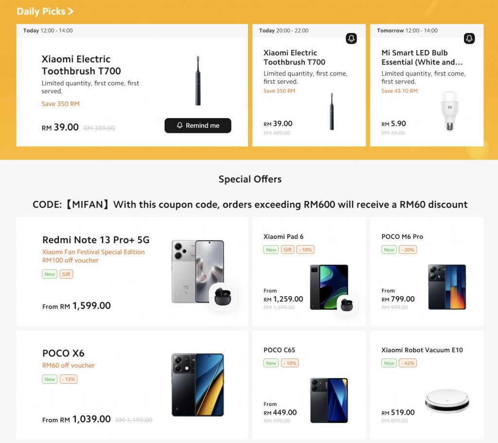 Xiaomi Malaysia new webstore. Flashsale deals from RM5.90