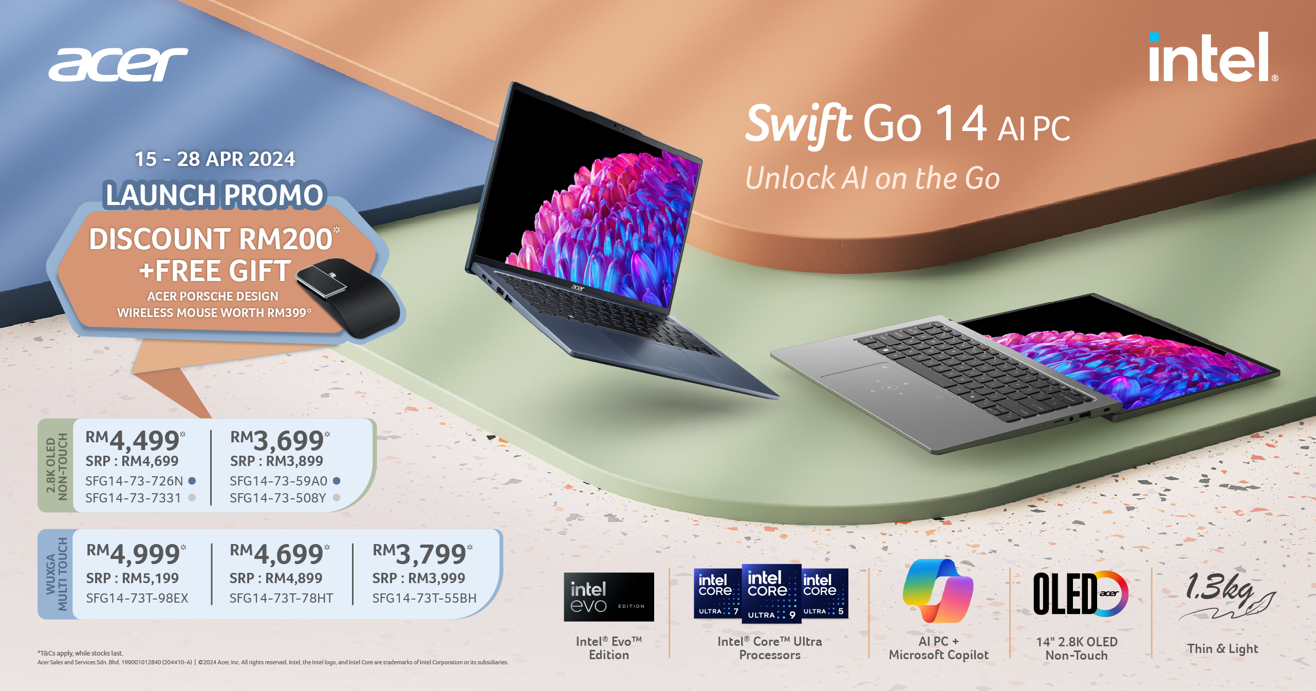Acer Swift Go 14 refreshed with OLED screens and Intel Core Ultra, starting at RM3,899