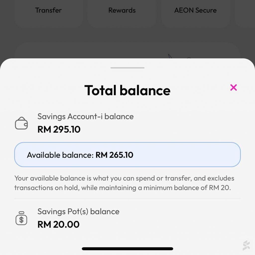 How to view actual available balance on Aeon Bank app
