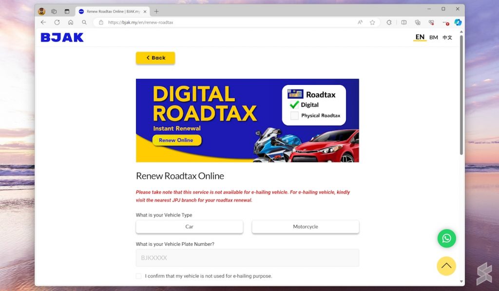 BJAK road tax renewal service is now free of charge