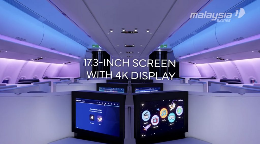 Business Class passengers on Malaysia Airlines' A330neo get larger 17.3" 4K displays