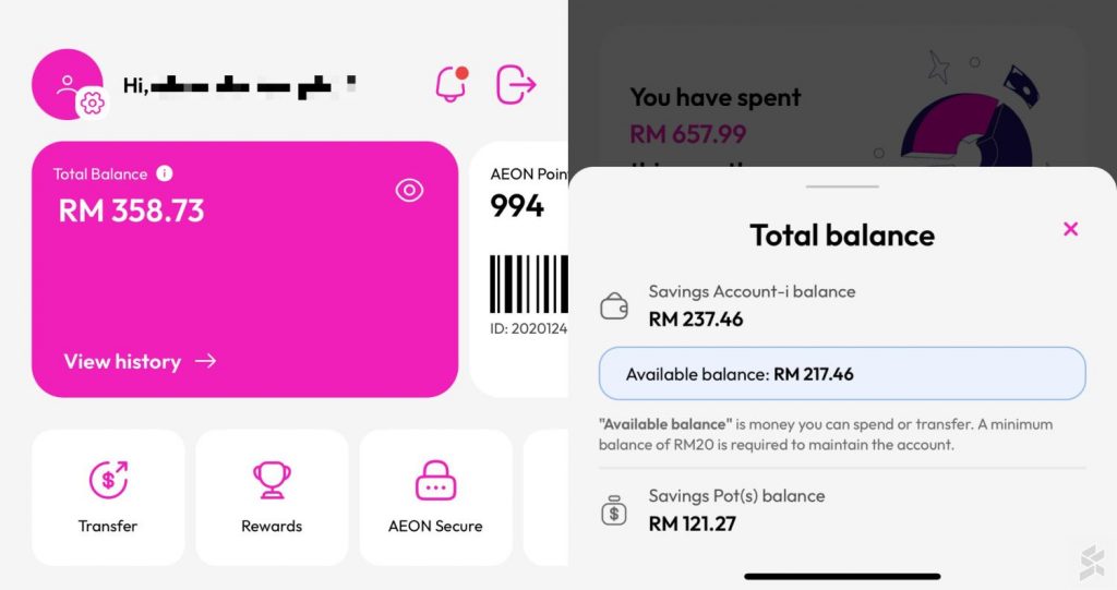 Aeon Bank now shows accurate total balances including pending card transactions