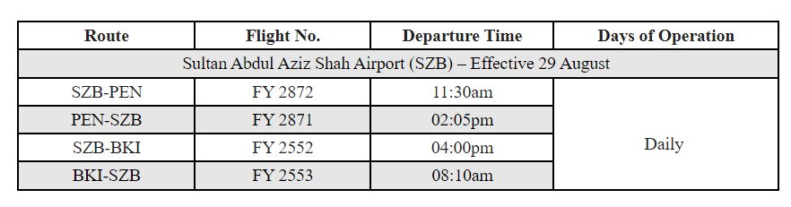 Firefly 737-800 flights operating from Subang Airport