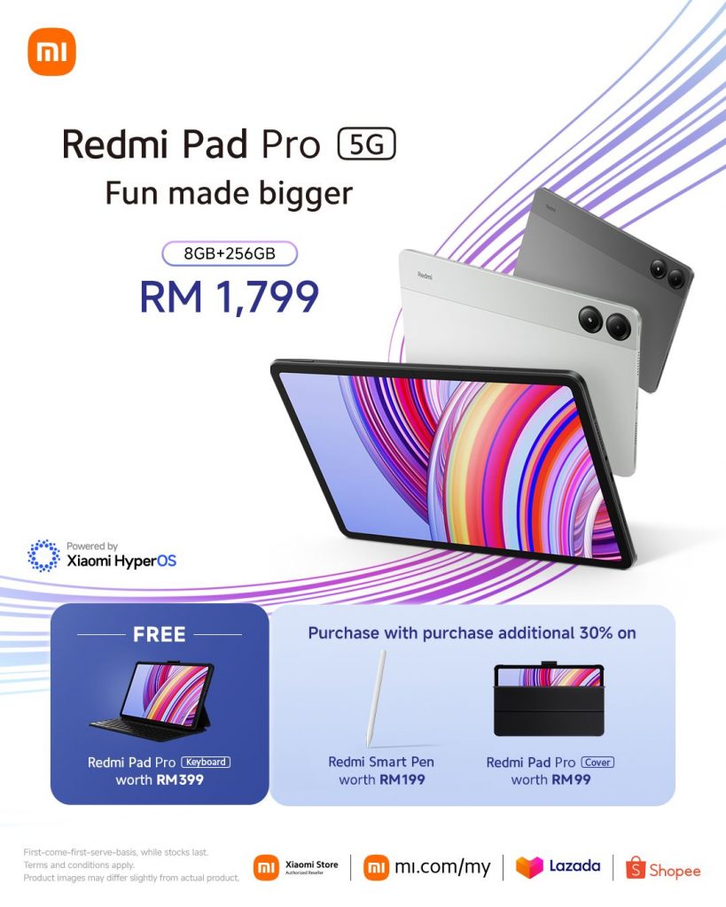 Redmi Pad Pro 5G: 12.1″ 120Hz 2.5K display, Snapdragon 7s Gen 2, 10,000mAh battery and 5G for RM1,799