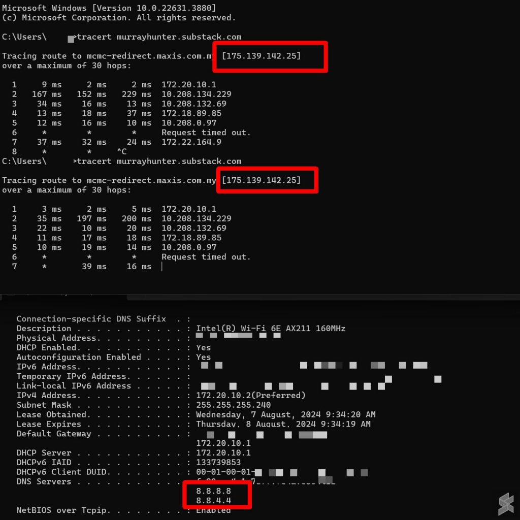 Access to blocked websites is redirected to local DNS despite using Google DNS on Maxis