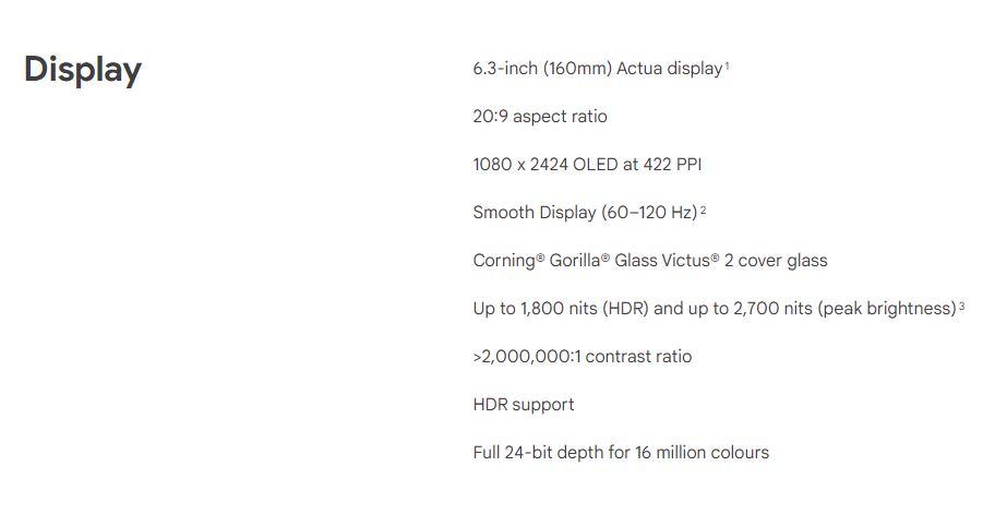 Display specs for Google Pixel 9 on Google Store Malaysia page