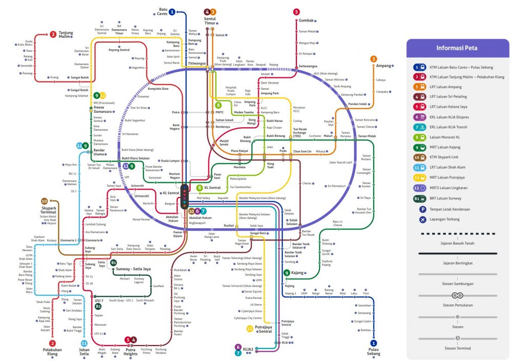 MRT 3 Circle Line Map on existing rail networks in the Klang Valley