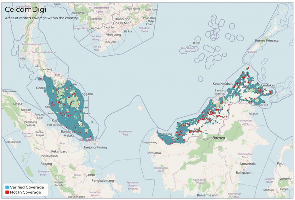 CelcomDigi's verified coverage area. Source: Ookla