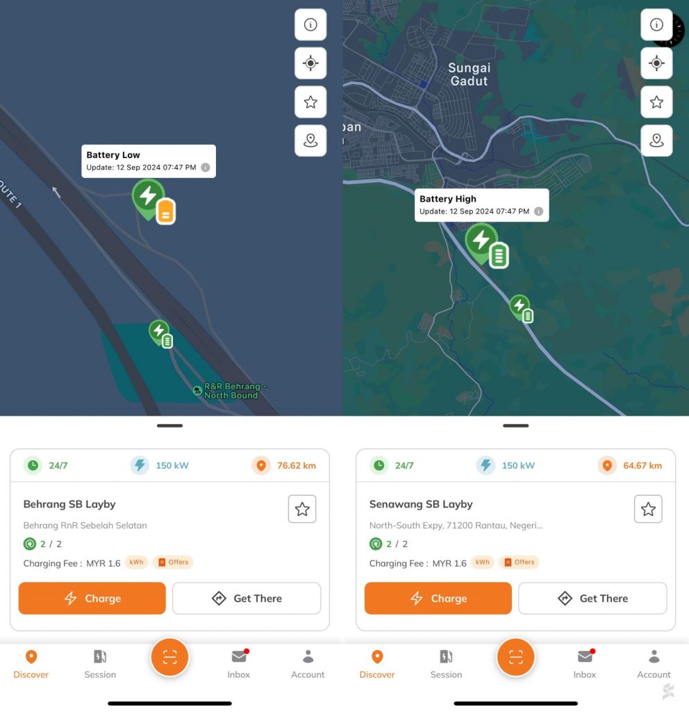 Check battery status of Behrang and Senawang EV chargers