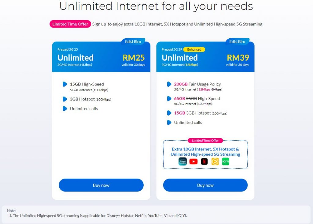 CelcomDigi Prepaid 5G Edisi Biru offers "unlimited" internet and high-speed data