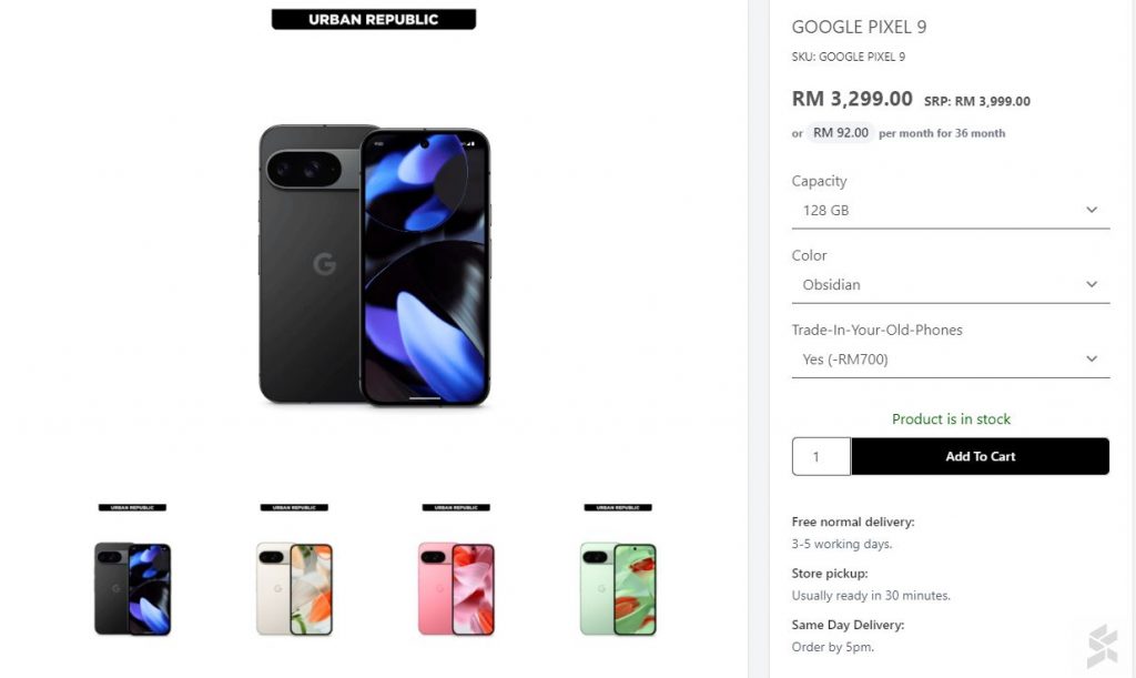 Google Pixel 9 going for RM3,299 on Urban Republic's online store