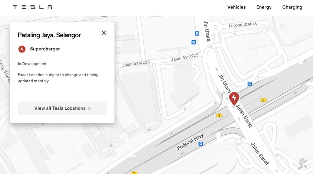 Tesla Find Us Map - Supercharger Malaysia - Sept 2024