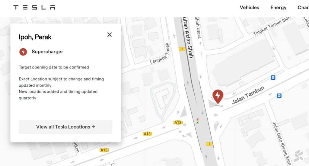 Tesla Find Us Map - Supercharger Malaysia - Sept 2024