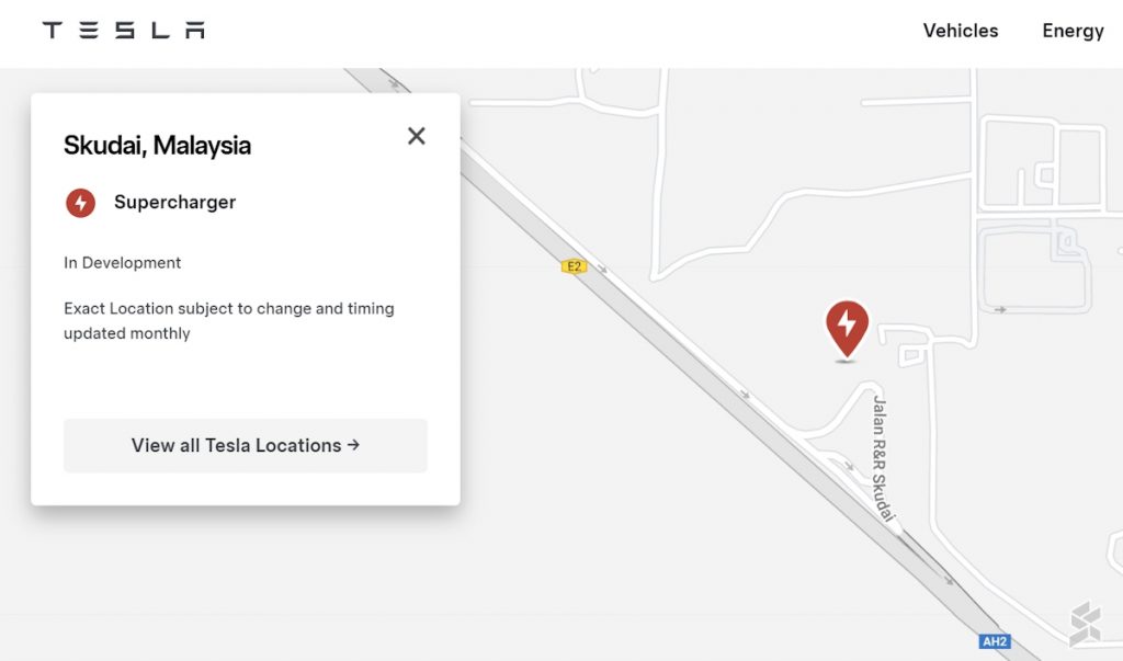 Tesla Find Us Map - Supercharger Malaysia - Sept 2024