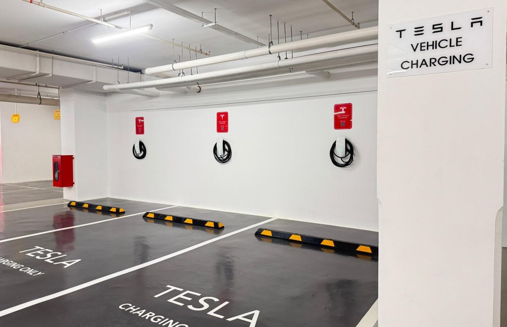 Tesla Destination Chargers deployed at LG1 Basement carpark of EQ Kuala Lumpur