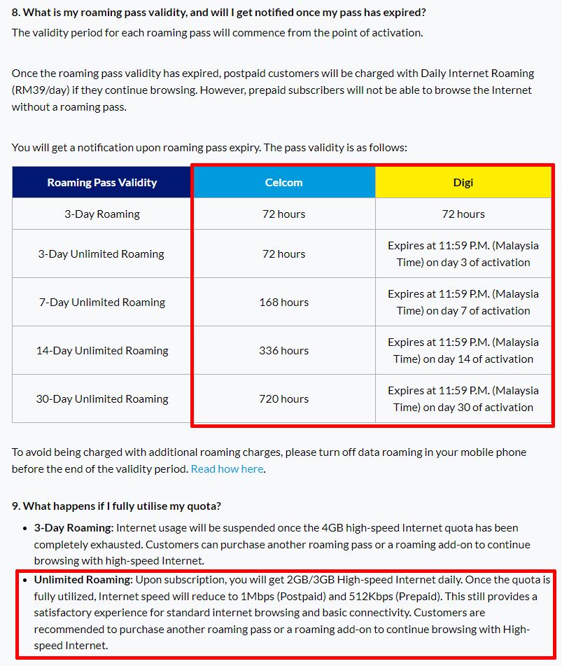 CelcomDigi throttles down to 1Mbps for postpaid and 512kbps for prepaid if you've depleted your daily data roaming FUP.